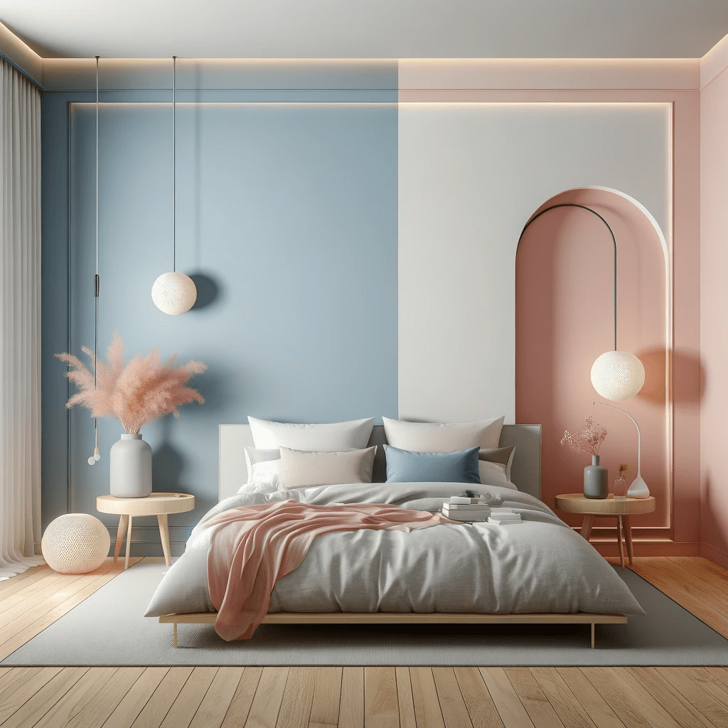 A Bedroom Wall Featuring A Combination Of Powder Blue And Soft Pink