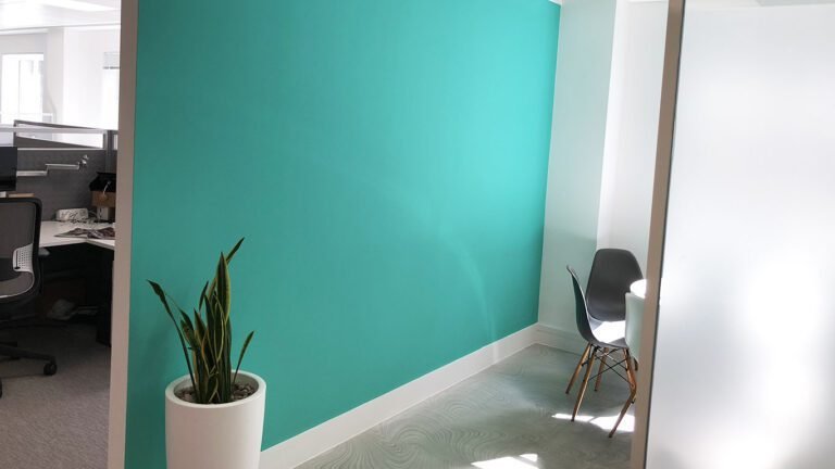 Accent Wall In The Office Space, Green Vibrant Color