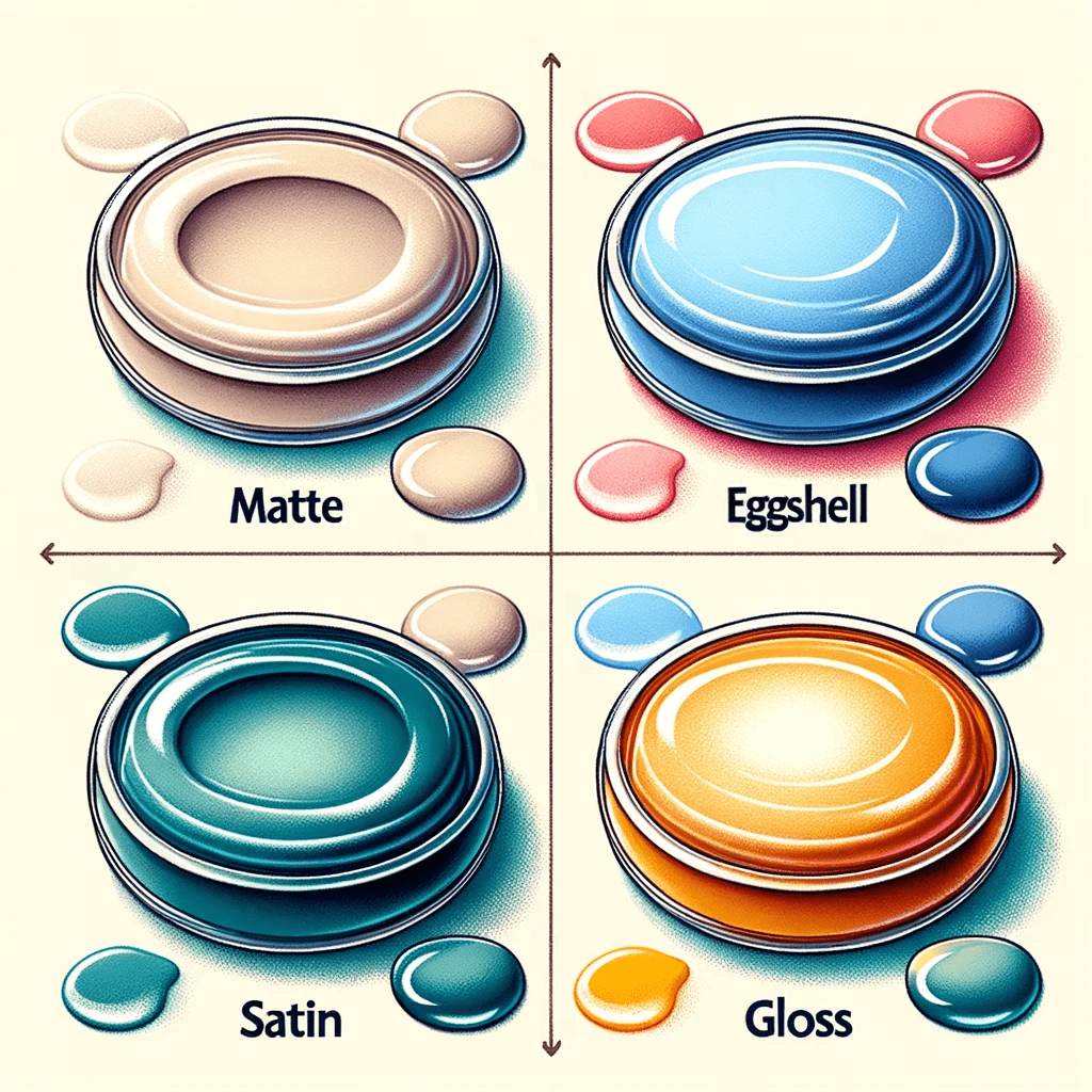 Image With Four Types Of Paint Finishes - Matt, Eggshell, Satin, And Gloss.