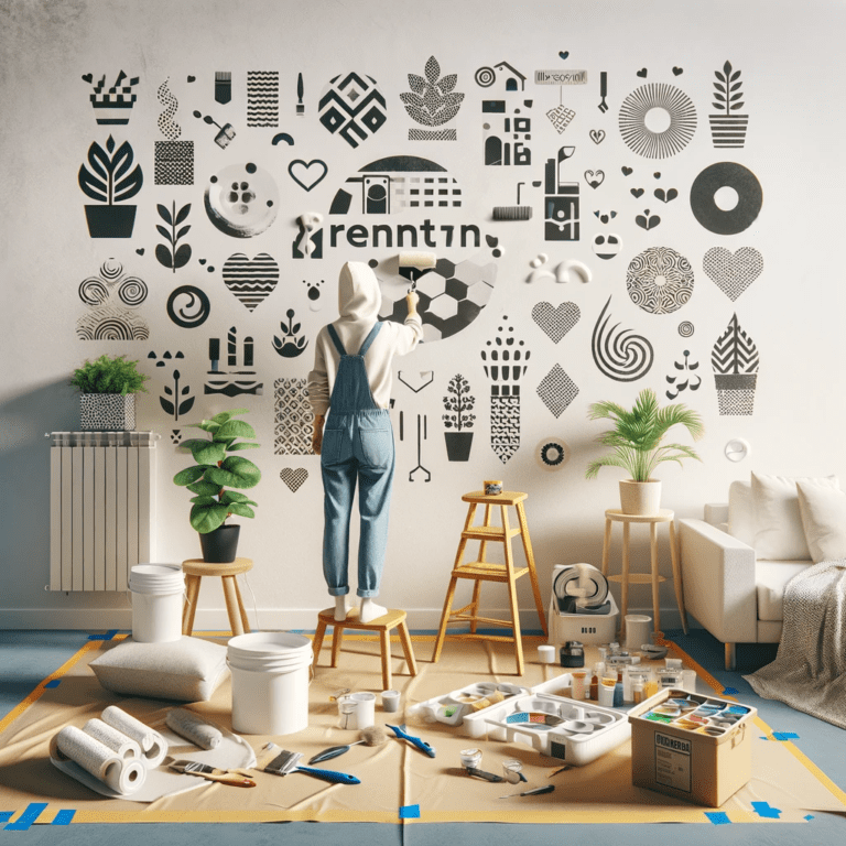 Image That Illustrates How To Paint And Decorate A Rental Apartment In A Way That Doesn'T Risk Losing Your Deposit. It Shows A Person Carefully Using Removable, Adhesive Wall Decals And Applying Temporary Wallpaper