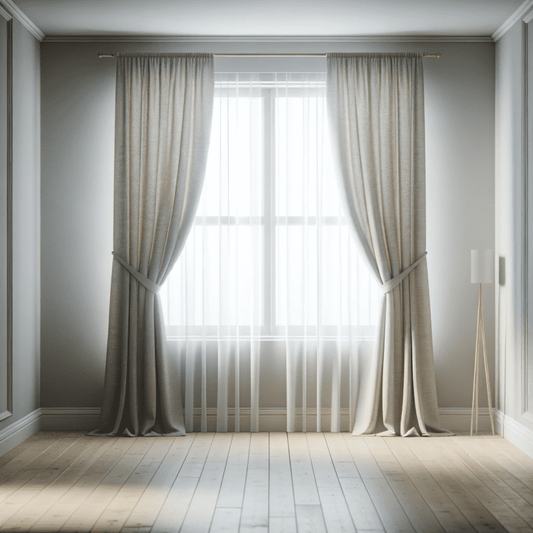 An Image Of A Window Treatment, Featuring A Single, Plain Curtain Or A Simple Blind In A Minimalist Interior Setting.