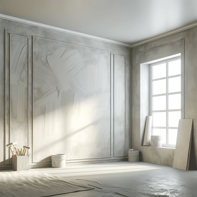 Image Of Best Paint For Fresh Plaster, Room With Freshly Plastered Walls, The Walls In A Typical Light Gray Or Off-White Color Of Fresh Plaster