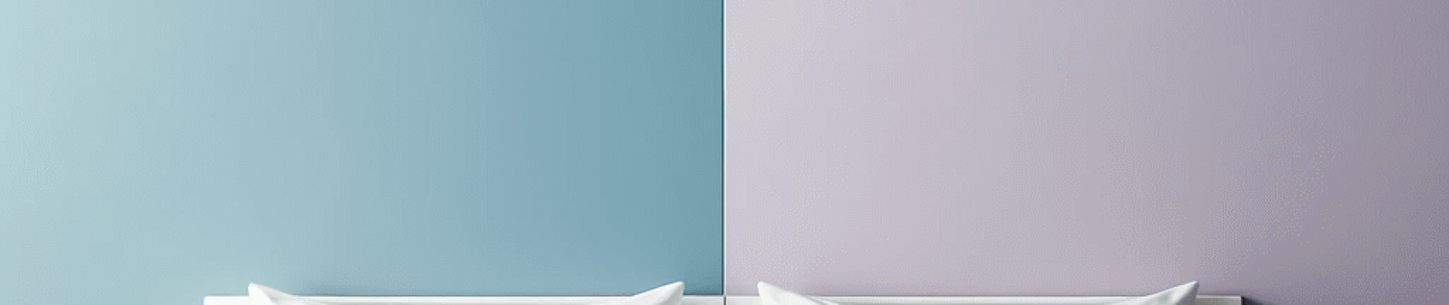 Two Colour Combination For Bedroom Walls - Image Showing A Bedroom Wall With A Seamless Blend Of Two Colours: Soothing Sky Blue On The Left And Gentle Lavender On The Right.