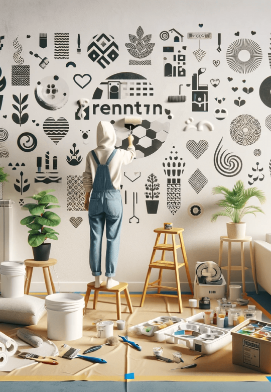 Image That Illustrates How To Paint And Decorate A Rental Apartment In A Way That Doesn'T Risk Losing Your Deposit. It Shows A Person Carefully Using Removable, Adhesive Wall Decals And Applying Temporary Wallpaper