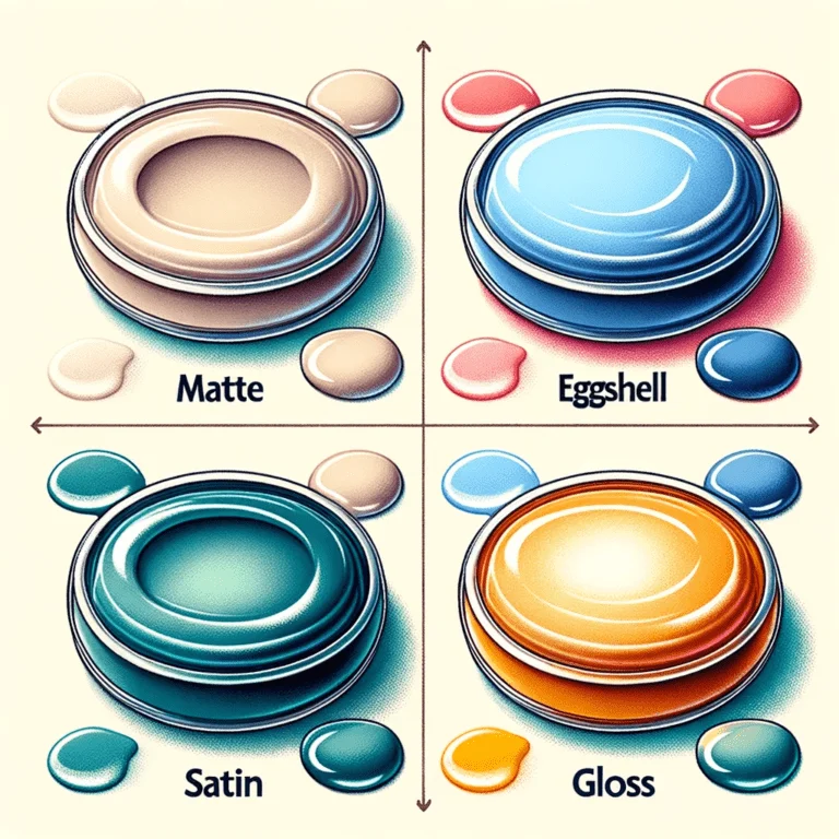 Image with four types of paint finishes - Matt, Eggshell, Satin, and Gloss.